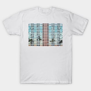 Multi-colored Building Pattern With Palm Trees - Aesthetic T-Shirt